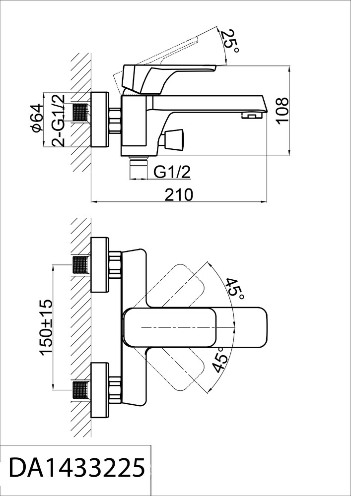DA1433225 Смесительд/ванны 38,5к D&K  однорычажный черный матовый