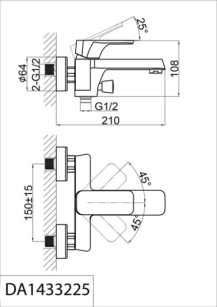 DA1433225 Смесительд/ванны 38,5к D&K  однорычажный черный матовый