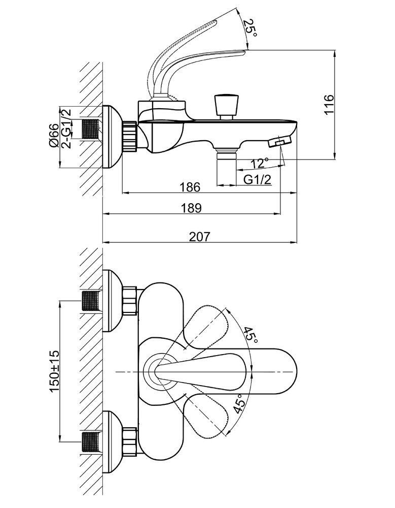 DA1023241 Смеситель для ванны, короткий излив