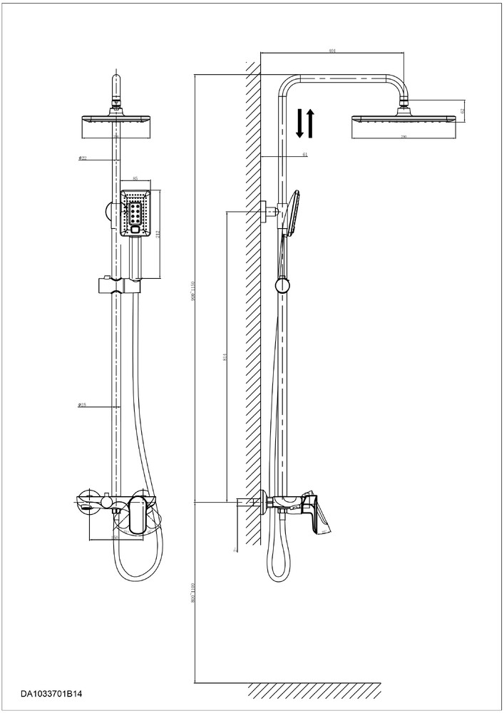DA1033701B14 Душевая система 38,5к  D&K лейка "Тропический душ" ХРОМ