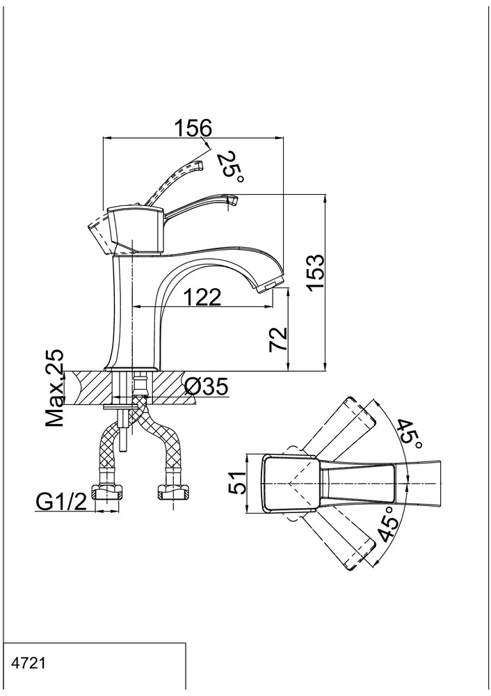 DA1472101 Смеситель д/раковины однорычажный,  хром