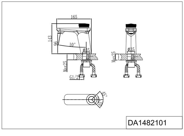 DA1482101 Смеситель для раковины 35 кнопочный картридж D&K.литой, хром
