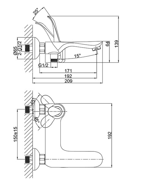 DA1033241 Смеситель для ванны, короткий излив