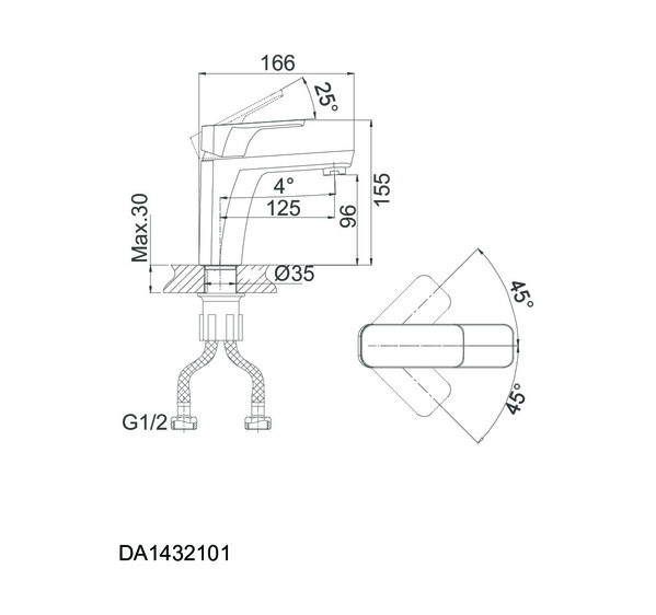 DA1432101 Смеситель д/раковины 38,5к D&K  однорычажный, литой, хром