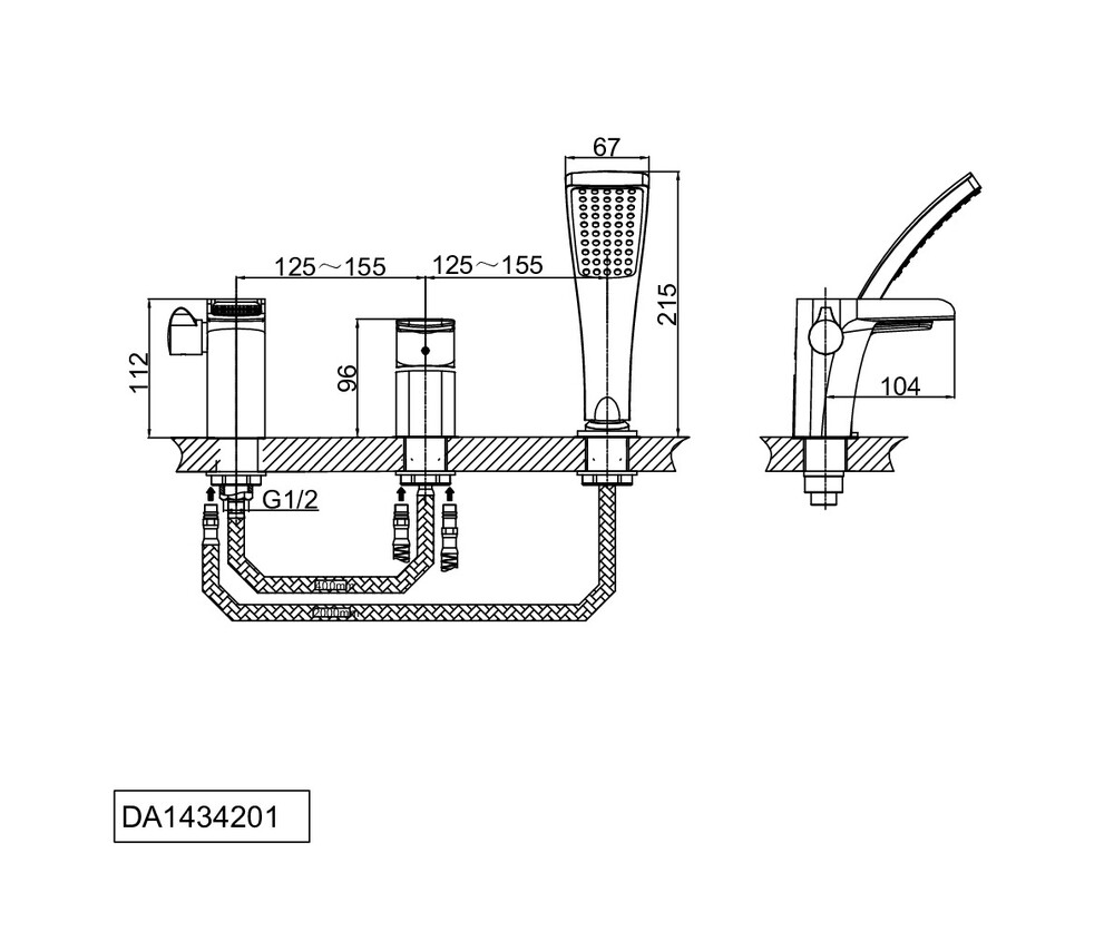 DA1434201 Врезной каскадный смеситель для ванны 38,5к D&K, хром