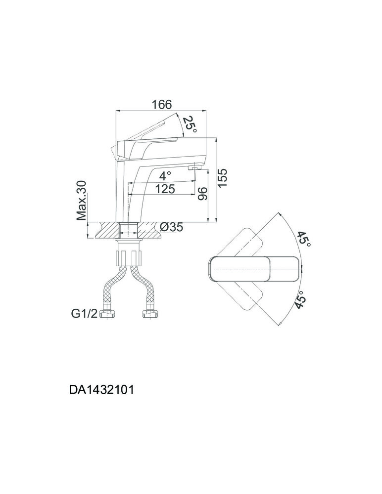 DA1432116 Смеситель д/раковины 38,5к D&K однорычажный, хром/белый
