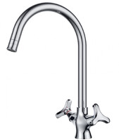 DA1382441 Смеситель д/кухни 1/2 кер D&K с двумя рукоятками, с высоким поворотным изливом, п/гайку, хром