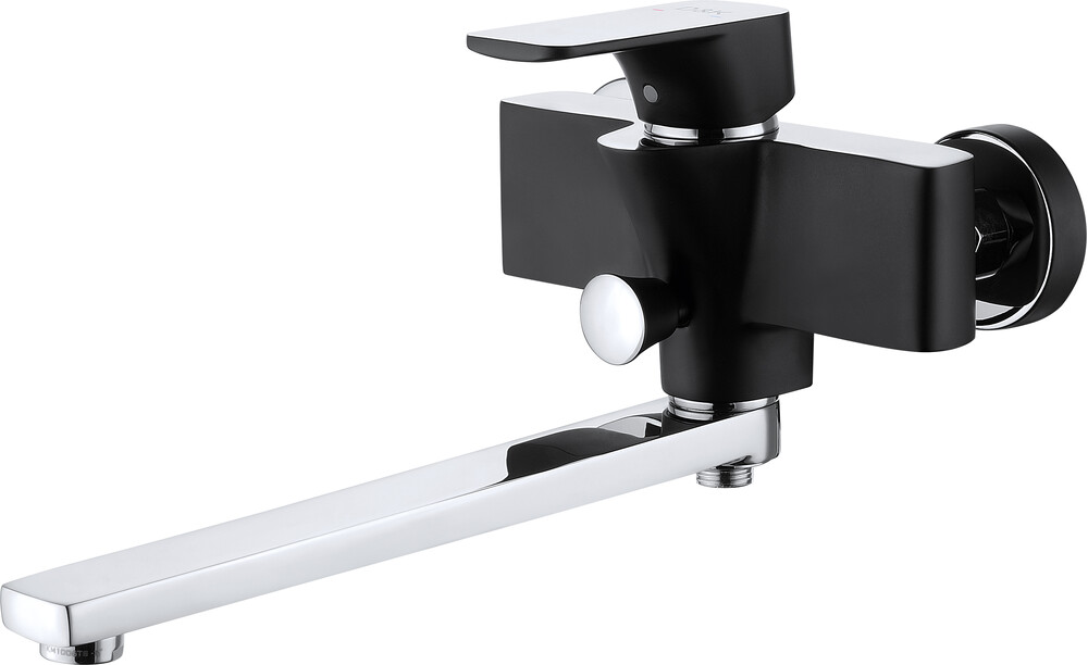 DA1433315 Смеситель д/ванны 38,5к D&K однорычажный, длинный излив, хром/черный   МЕГА СЛИВ