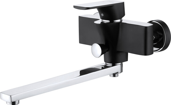 DA1433315 Смеситель д/ванны 38,5к D&K однорычажный, длинный излив, хром/черный   МЕГА СЛИВ