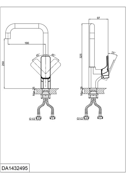 DA1432495 Смеситель д/кухни 38,5к D&K однорычажный, с высоким поворотным изливом черный-хром