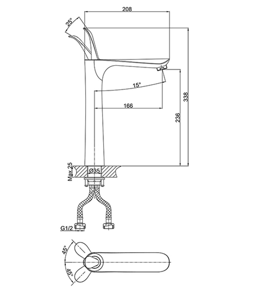 DA1032056 Смеситель для раковины, с высоким изливом,белый