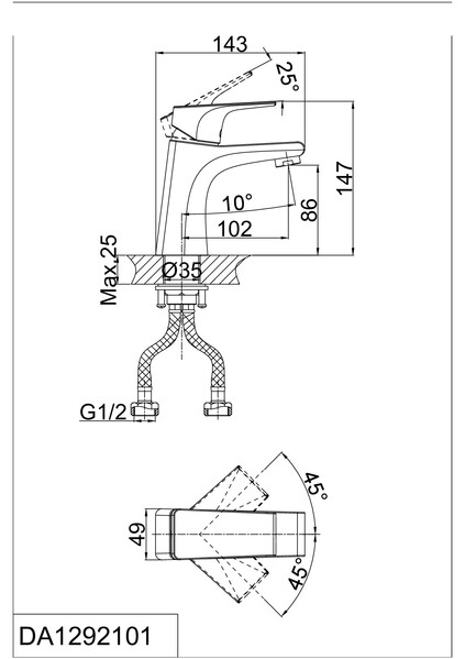 DA1292101 Смеситель д/раковины однорычажный