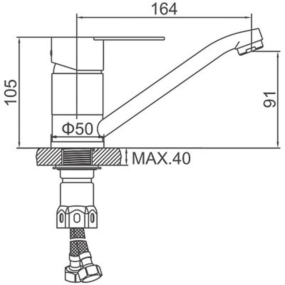 74503-2 Смеситель Кухня LEDEME средний излив, на гайке НЕРЖАВЕЙКА 