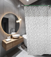 Штора д/ванн SANTREK HOME 180х180 PEVA 60699 с кольцами Серые листья (П220)