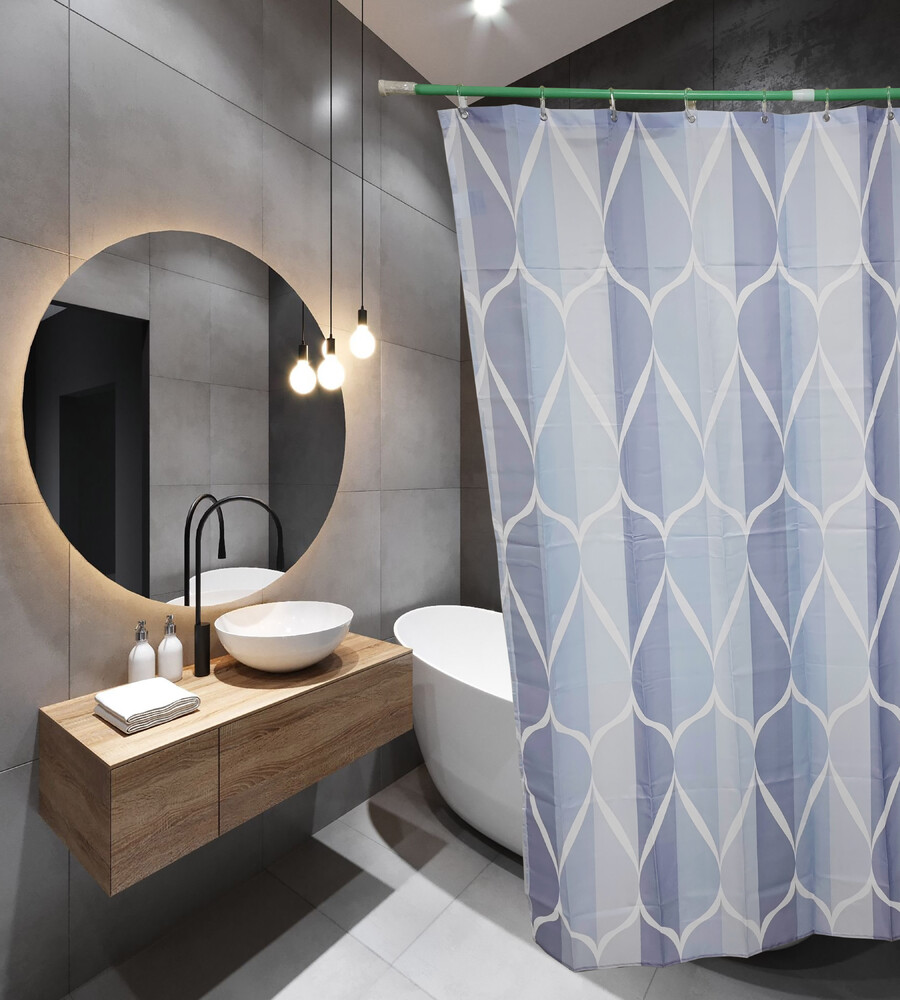 Штора д/ванн SANTREK HOME 180х180 ФОТОПРИНТ Polyester 20074 с кольцами Геометрическая печать (П212)