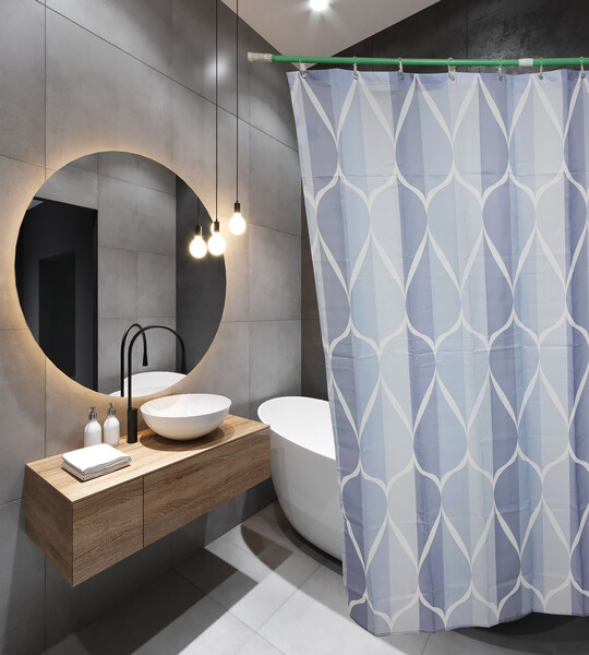 Штора д/ванн SANTREK HOME 180х180 ФОТОПРИНТ Polyester 20074 с кольцами Геометрическая печать (П212)