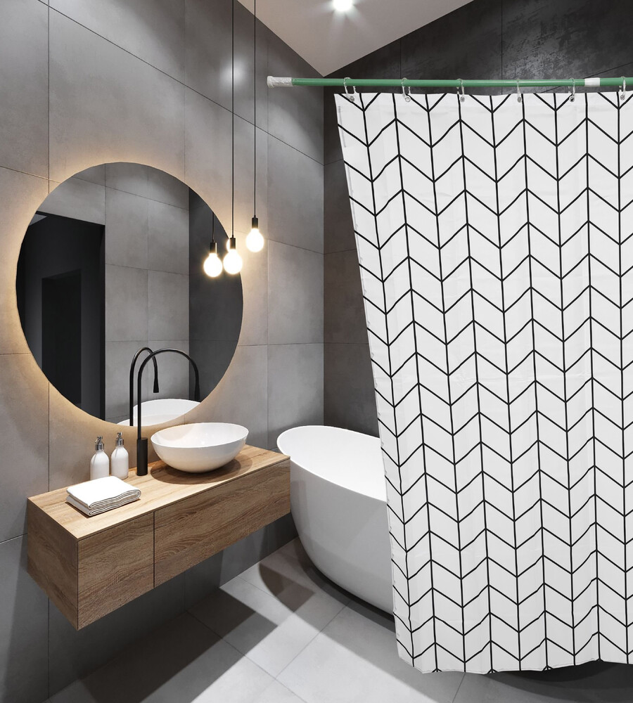 Штора д/ванн SANTREK HOME 180х180 ФОТОПРИНТ Polyester 200311 с кольцами Серый узор (П221)