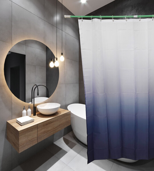 Штора д/ванн SANTREK HOME 180х180 ФОТОПРИНТ Polyester 20133 с кольцами Синий градиент (П223) АКЦИЯ !!!
