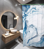 Штора д/ванн SANTREK HOME 180х180 ФОТОПРИНТ Polyester 20077 с кольцами Голубой мрамор (П219)