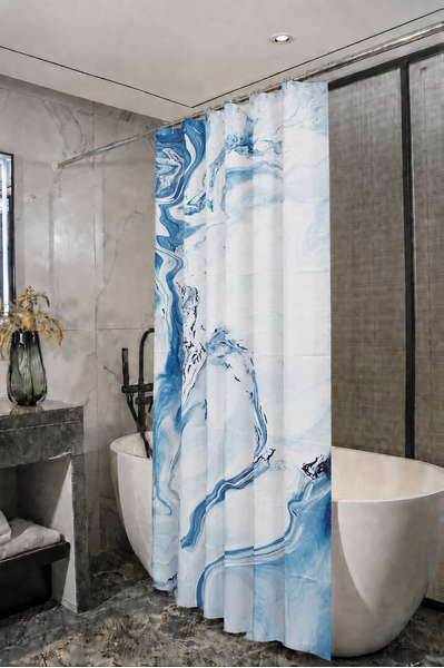 Штора д/ванн SANTREK HOME 180х180 ФОТОПРИНТ Polyester 20077 с кольцами Голубой мрамор (П219)