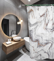 Штора д/ванн SANTREK HOME 180х180 ФОТОПРИНТ Polyester 20127 с кольцами Серо-белый мрамор (П201)