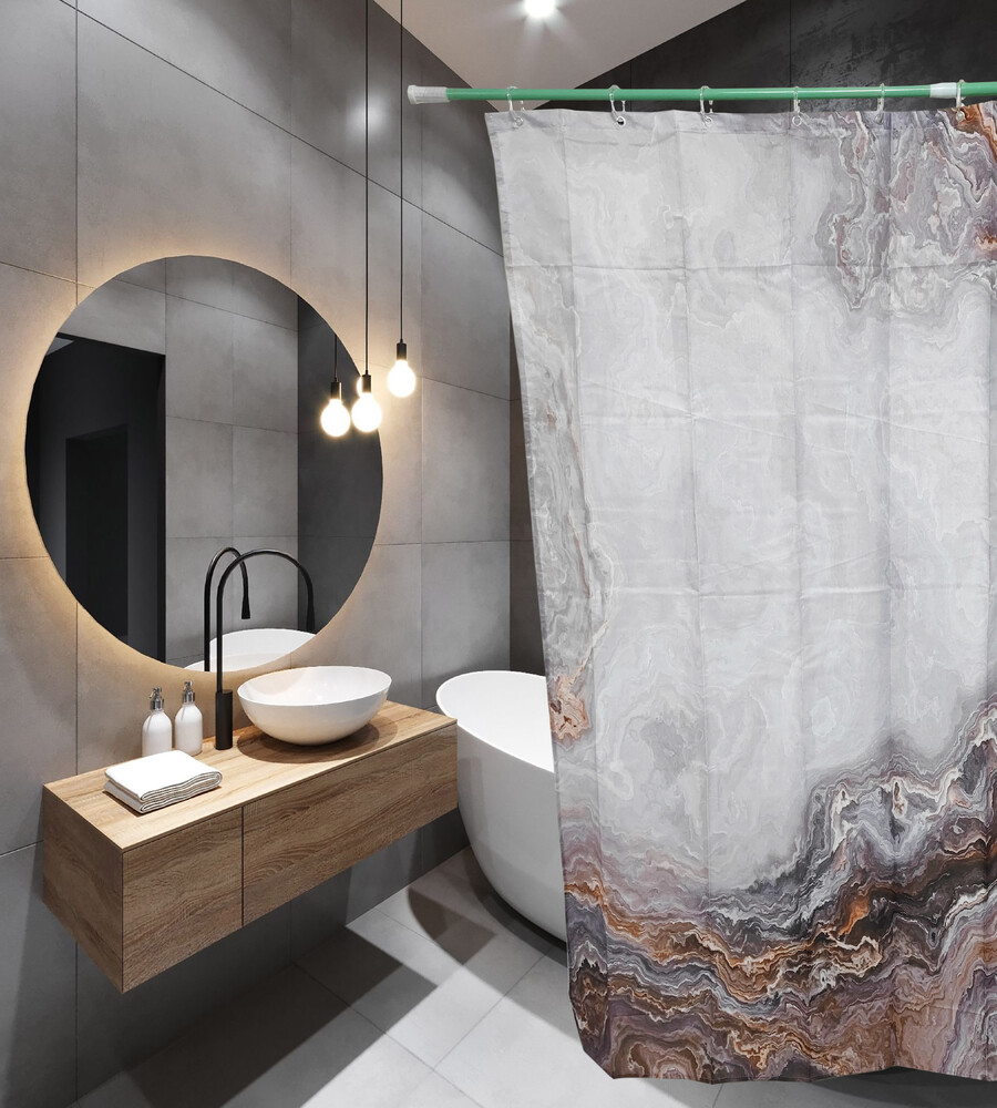 Штора д/ванн SANTREK HOME 180х180 ФОТОПРИНТ Polyester 20089 с кольцами Коричневый мрамор (П202)