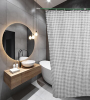 Штора д/ванн SANTREK HOME 180х180 ФОТОПРИНТ Polyester 60701 с кольцами Бежевая клетка (П209)