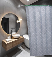 Штора д/ванн SANTREK HOME 180х180 ФОТОПРИНТ Polyester 60704 с кольцами Серый ромб (П218)