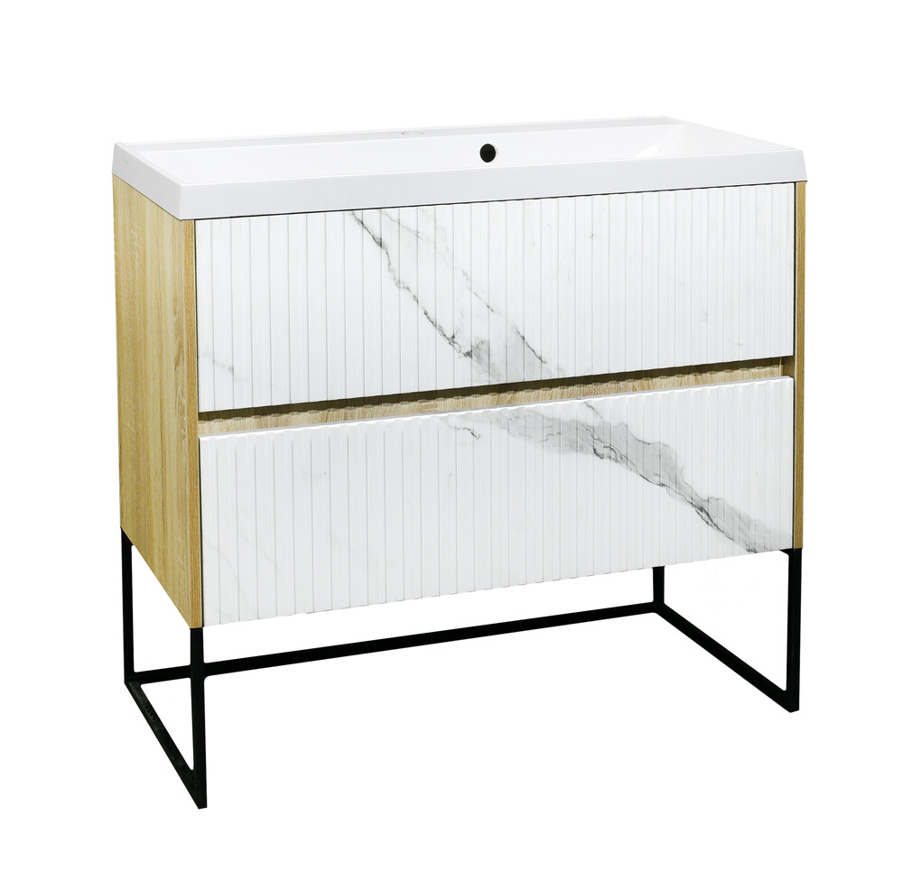 Подстолье SANTREK HOME "АДЕЛАИДА Лофт-80" 2 ящика 795х810х445 бел.мрамор/св.дерево под ум. "Paola Alba 800"