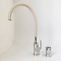 Смеситель Кухня PURSH D35 (нержавеющая сталь,хром,бежевый гибкий излив,гайка) R99308М