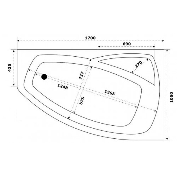 Ванна акрил BAS "КАМЕЯ -PRO" правая 170х105 BAS PROfessional 100% литьевой акрил в компл. с каркасом (без фолдона) БЕЗ АВТОСЛИВА ВА0122