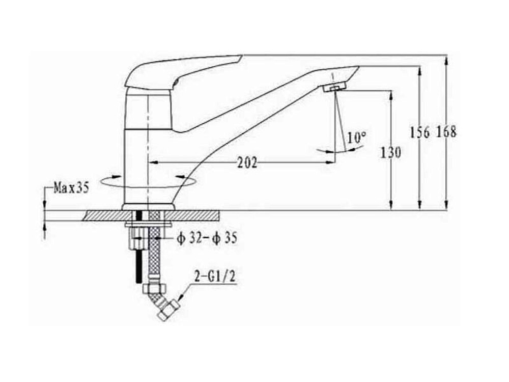 Смеситель Кухня GRANFEST  (6124) d=40 литой (черный)