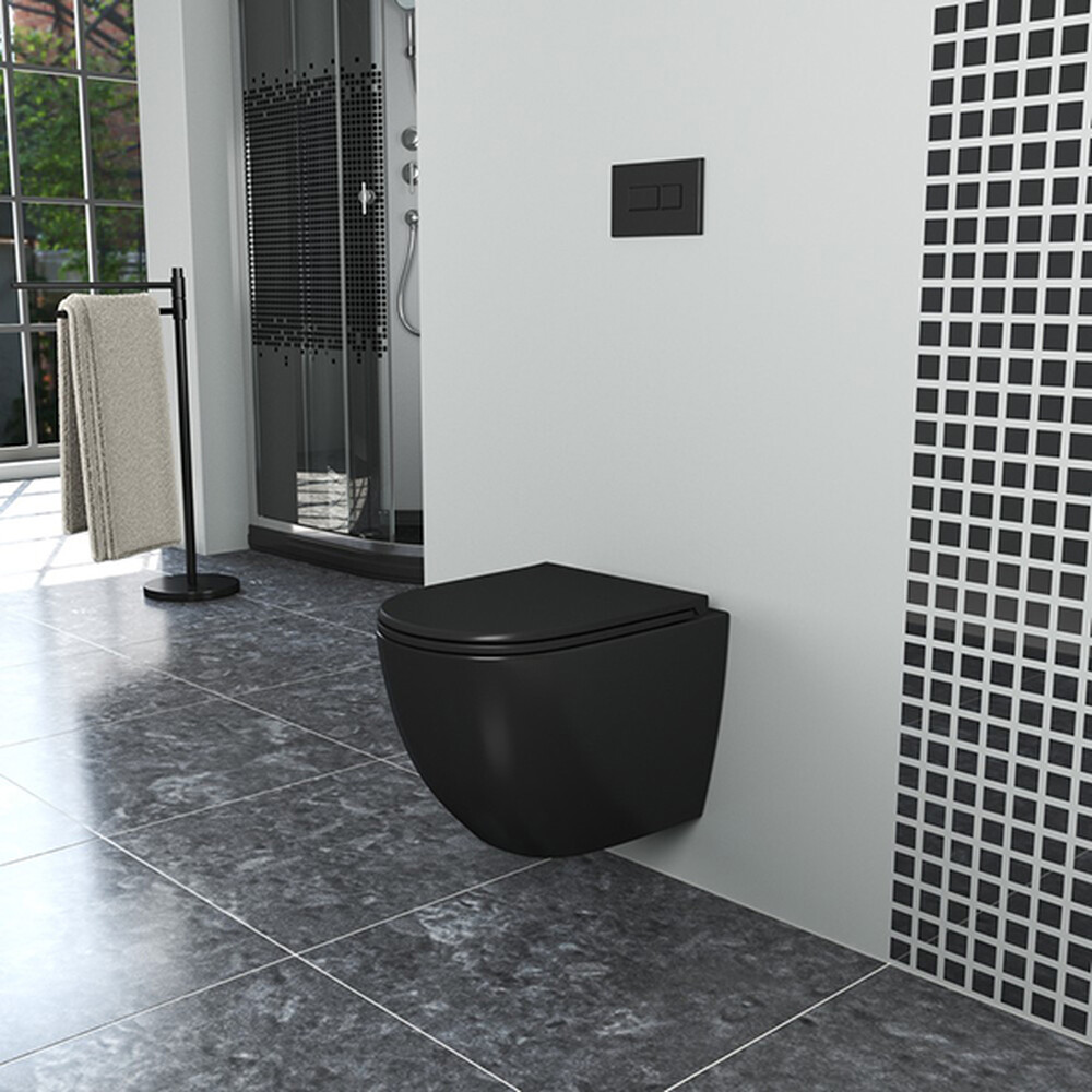 Унитаз подвесной безободковый D&K Matrix DT1396025, 490*370*360мм, сиденье микролифт, ЧЕРНЫЙ