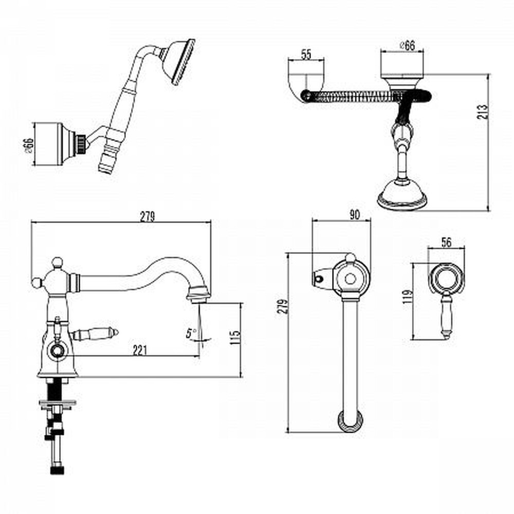 LM4847C Villa Смеситель для ванны встраиваемый, на 2 отверстия, с аксессуарами, хром LEMARK