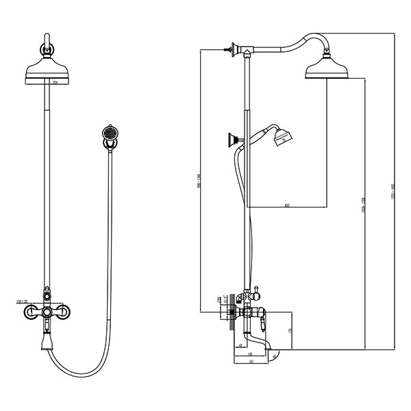 LM4862C Villa Смеситель для ванны с верхней душевой лейкой "Тропический дождь", поворотным изл. 165мм, хром LEMARK