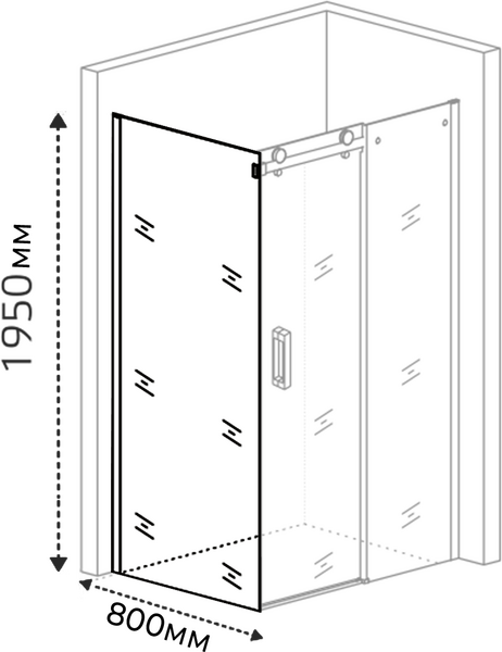 Боковая часть душ. ограждения SANTREK AQUA Evo- SP-800-C-Matt Black 800*1950 стекло Прозр. 8мм, профиль Чёрный