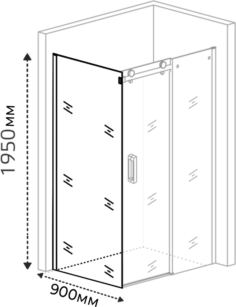 Боковая часть душ. ограждения SANTREK AQUA Evo- SP-900-C-Matt Black 900*1950 стекло Прозр. 8мм, профиль Чёрный
