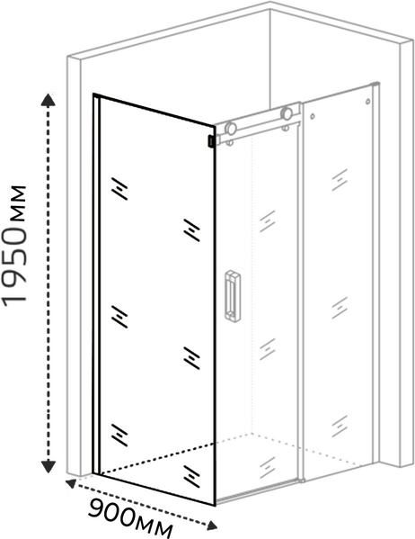 Боковая часть душ. ограждения SANTREK AQUA Evo- SP-900-C-Matt Black 900*1950 стекло Прозр. 8мм, профиль Чёрный