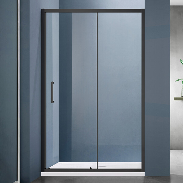 Душевое ограждение SANTREK AQUA Lea- DF-1100-C-Matt Black 1100*1850 Прямое стекло Прозр 5мм, профиль Чёрный