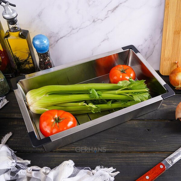 K30334 Коландер для кухонной мойки GERHANS (нерж сталь) размер 34см х 21см х 7.8см   РАСПРОДАЖА