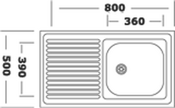 Мойка нерж 500х800х160 т.0,6 правая (без сифона 1 1/2) РОССИЯ