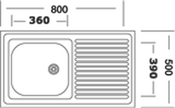 Мойка нерж 500х800х160 т.0,6 левая (без сифона 1 1/2) РОССИЯ