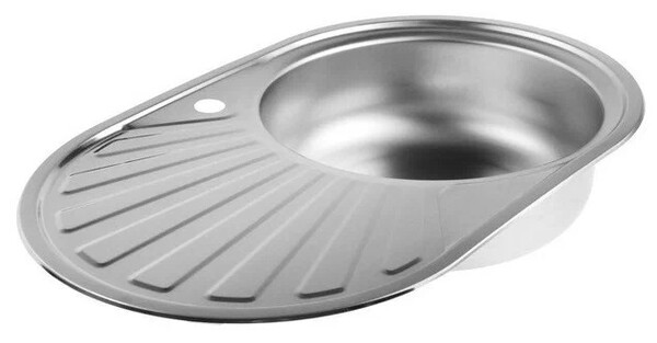 Мойка нерж врезная 48х77х16 т.0,6 ОВАЛ правая (+бол. сифон) РОССИЯ