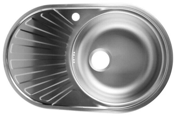 Мойка нерж врезная 48х77х16 т.0,6 ОВАЛ правая (+бол. сифон) РОССИЯ