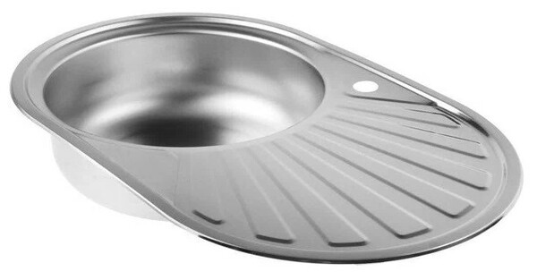 Мойка нерж врезная 48х77х16 т.0,6 ОВАЛ левая (+бол. сифон) РОССИЯ