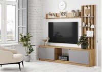 БОСТОН Стенка ЛДСП НМ-001 (Комплект) Корпус - Дуб Крафт золотой/Серый Шифер  Фасад ЛДСП - Серый Шифер (4 места) ЧШ665 КАТЕГОРИЯ А СНЯТО 