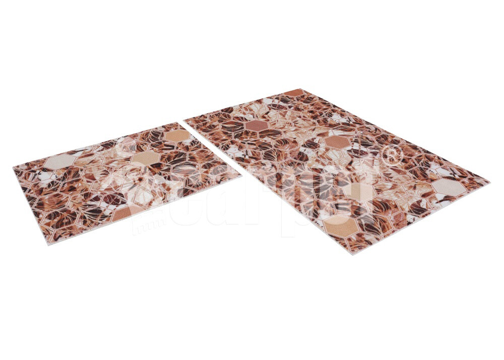 Набор ковриков вырезных icarpet PRINT антискользящих (128) "Соты Мрамор" 60х100+60х50  чёрно-серый