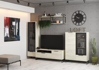 Лофт Стенка НМ-001 Корпус - Дуб Крафт белый  Фасад ЛДСП - Дуб Крафт белый (5 мест) ША860 СНЯТО