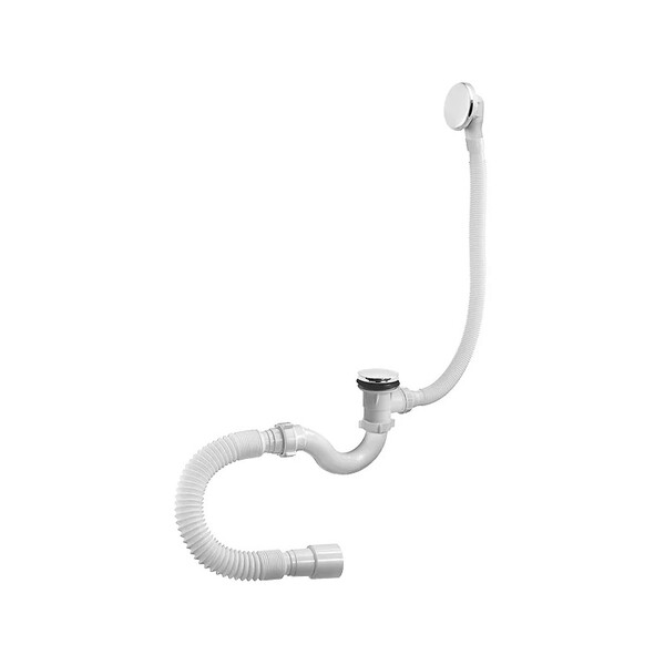 А-21089 ОРИО сифон для ванны 1 1/2 х 40 "S"-тип, "клик-клак", с переливом ( перелив и слив металлические ) и гибкой трубой 40-40/50