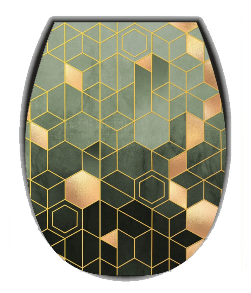 Сиденье д/унитаза жесткое ОКЕАН LUX с рис. "Абстракция соты зеленые" с детской накладкой